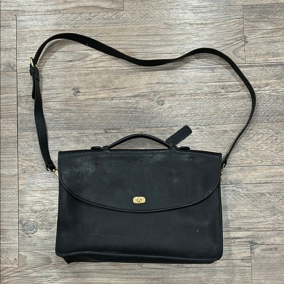 Vintage Protocol Black Leather Briefcase Shoulder Bag Messenger Bag‎ - Picture 1 of 13